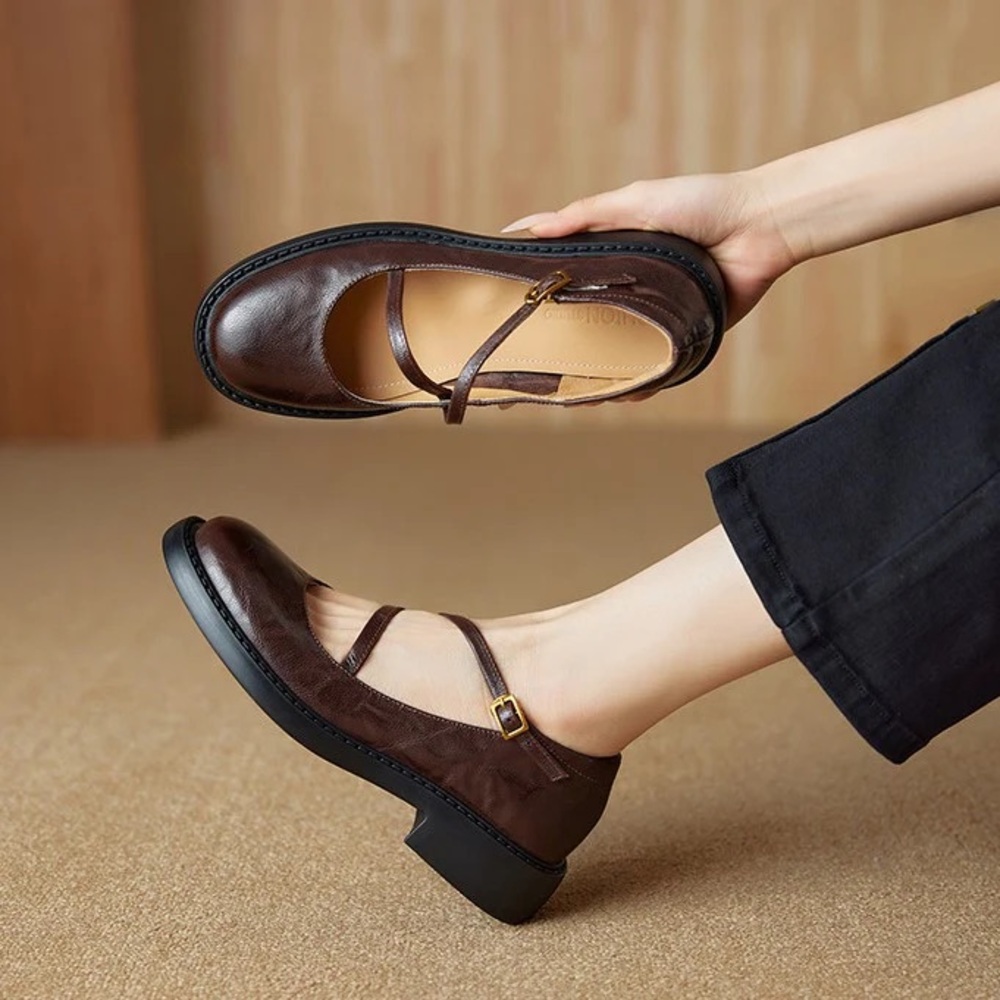NIB Brown Leather Mary Jane Flats